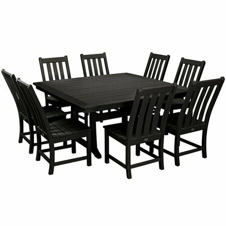 POLYWOOD Vineyard 9-Piece Black Dining Set with Nautical Trestle Table 633PWS4061BL